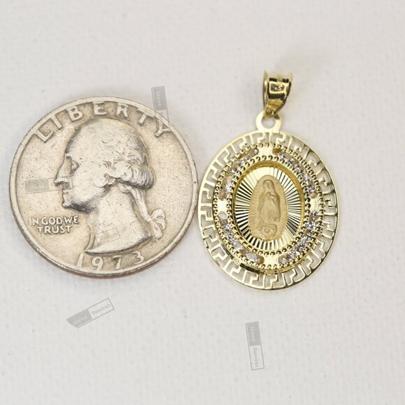 14K Solid Gold Virgin of Guadalupe Medal •Religious Pendant with CZ Halo. - Picture 3 of 4